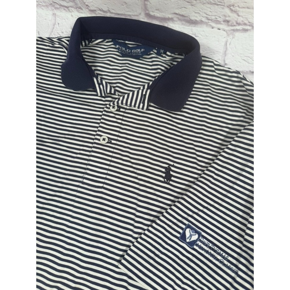 Ralph Lauren Polo Golf Mens Medium Blue White Striped Short Sleeve Polo Shirt